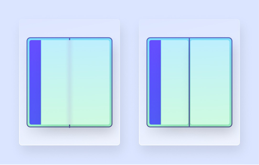 Các cách sắp xếp Pane khác nhau trên dạng màn hình Medium dạng gập ngang